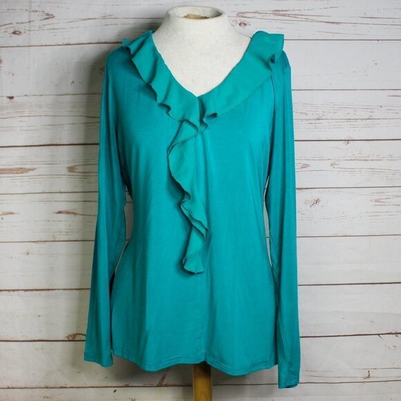 Matilda Jane Women's Forever Friends Britta Long Sleeve Green Ruffle Blouse XL - Picture 1 of 6